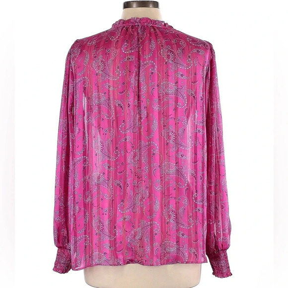 Anthropologie Maison d’Amelie Floral Pink Tie Neck Long Sleeve Blouse Size Small - Picture 5 of 8
